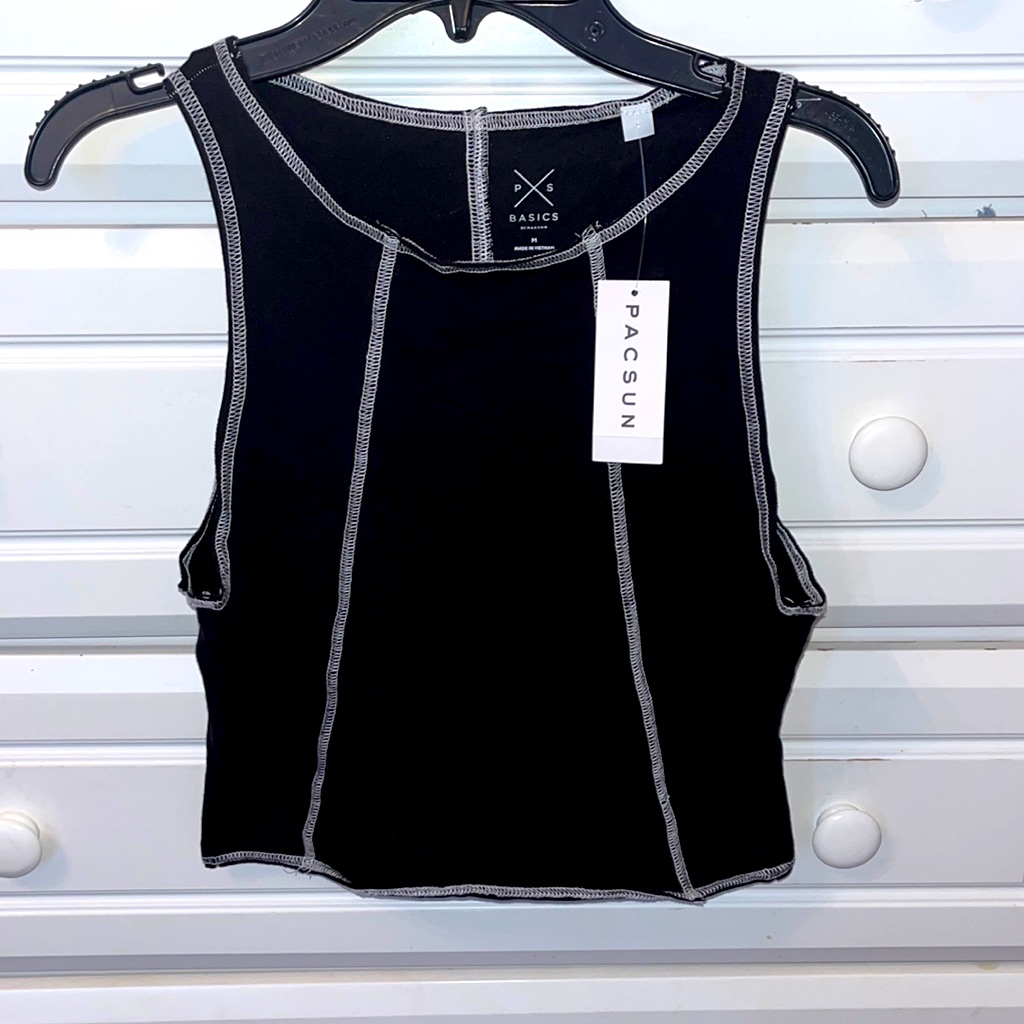 Brand New Pacsun Black White Stitched Stretch Tank